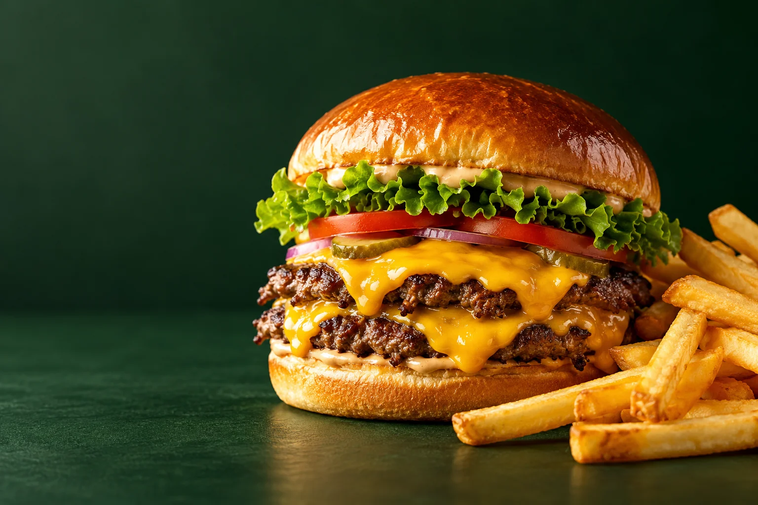 Sıcacık çift katlı burger ve çıtır patates